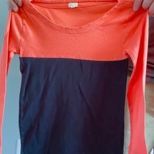 Navy and salmon color block 3/4 length sleeve
